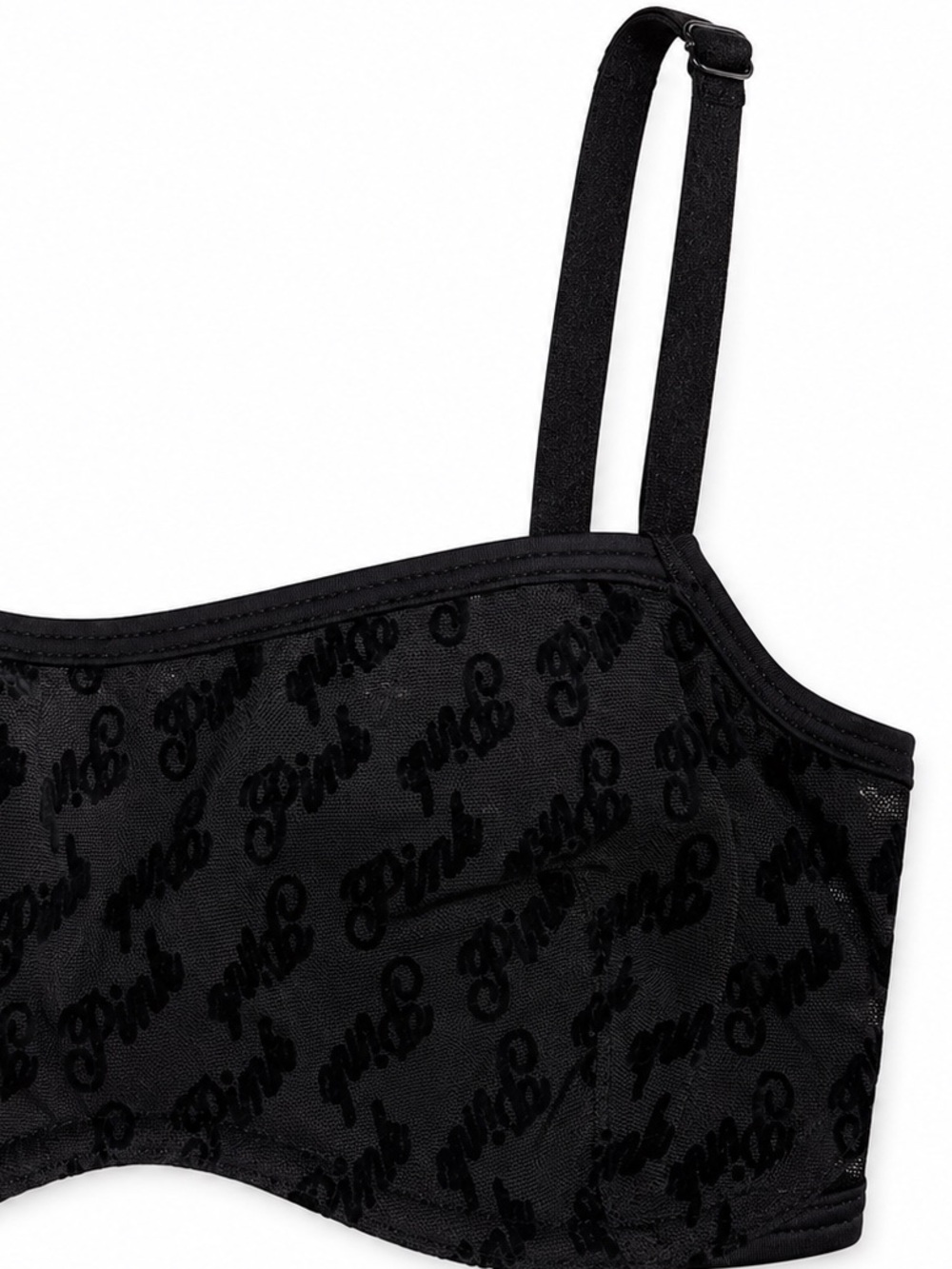 PINK Victoria's Secret Black Velvet script Balconette Bra